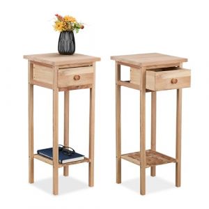 Relaxdays Table de Chevet Lot de 2, Bois, 60 x 25 x 25 cm, Table d'appoint avec tiroir, Haute, pour Chambre à Coucher, Salon, Nature