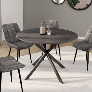 Idmarket Table à manger ronde JASPE 6 personnes plateau effet béton pied araignée gris anthracite 110 cm