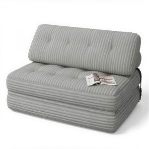 Canap&eacute; Convertible Bealife Fauteuil Lit 2 Place avec Dossier Sans Installation Velours C&ocirc;tel&eacute; Longue Coussin Gris 130 x 90 cm