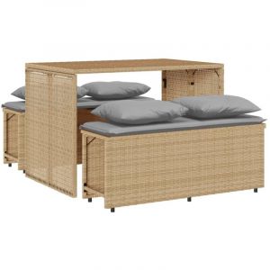 VidaXL Ensemble à manger de jardin et coussins 3 pcs Beige poly rotin, ensemble de salle à manger d'extérieur, meuble de salle à manger de jardin, table et chaises de jardin