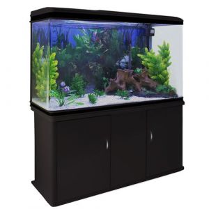 Monster shop Aquarium de 300 Litres, Kits et Accessoires de Démarrage, Graviers Blanc, Meuble NOIR, 143,5cm x 120,5cm x 39 cm