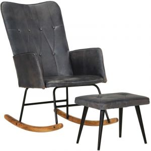 VidaXL Chaise à bascule avec repose-pied Gris Cuir véritable