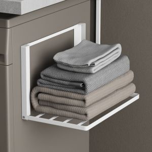 Doporro Porte-Serviettes Mural Autocollant Support Magn&eacute;tique pour Machine &agrave; Laver &Eacute;tag&egrave;re Douche Pliable en Acier au Carbone Blanc Mat Accessoire de