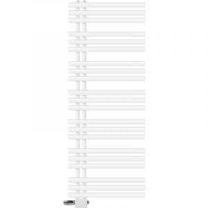 Radiateur Design Iron em 600x1600 mm Blanc Raccord Central au Bas avec Garniture de Raccordement Universel Forme d'Angle et de Passage + Thermostat,
