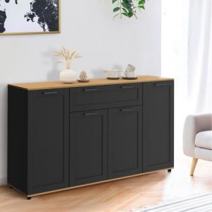 Idmarket Buffet 140 cm vito 4 portes et 1 tiroir noir et bois