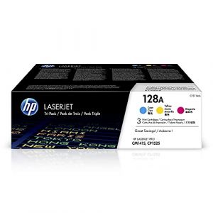 HP 128A CF371AM Pack de 3, Toners Authentiques, Imprimantes LaserJet Pro, Multicolore (Cyan/Magenta/Jaune) Multi-Pack