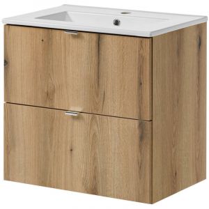 [en.casa] - Meuble sous lavabo avec vasque 60 x 57 x 39 cm ch&ecirc;ne newport