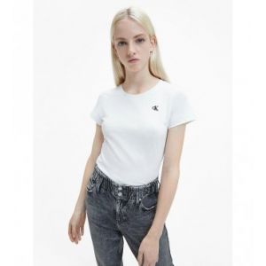 Image de Calvin Klein Jeans T-Shirt Femme Manches Courtes Embroidery Encolure Ronde, Blanc (Bright White), L