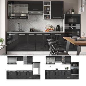 Vicco - Kitchenette "Fame-Line 280cm anthracite brillant/blanc