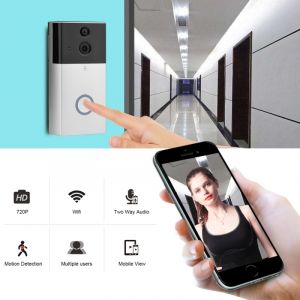 Image de Interphone vidéo Caméra de sécurité HD 720P de porte WiFi intelligente, carte de support TF & application de détection de vision nocturne & infrarouge pour IOS & Android avec Ding