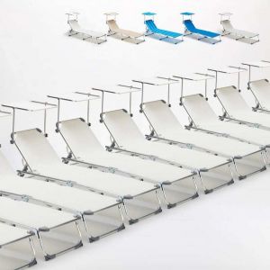 Image de Beach and Garden Design 24 transats chaises pour la mer pliants avec paresol CALIFORNIA | Blanc