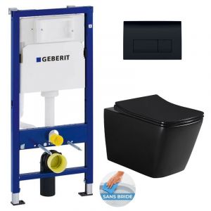 Image de Geberit Pack wc bâti Duofix + wc sans bride Infinitio Design Noir mat + Abattant frein de chute + Plaque Delta 50 Noire