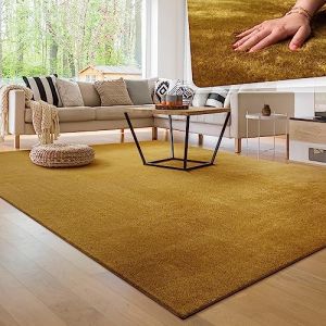 Paco Home - Tapis de salon Unicolore Lavable Pile courte et douce Jaune, 200x280 cm