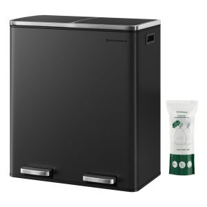 Songmics Poubelle Cuisine Tri Sélectif 2 X 30l, 2 Seaux en plasatique, avec 15 Sacs Poubelles, Noir