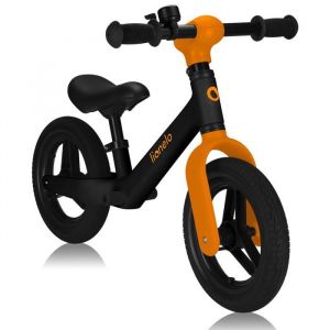 Lionelo Toni Draisienne Enfants de 18 Mois à 30 kg, Roues en Caoutchouc PU 25 cm, Repose-Pieds Panier Siège et Guidon Réglables, Poignée Antidérapante, Poids Léger 2,3 kg, Sonnette (Black Orange)