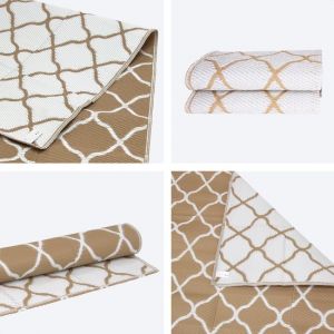 LifeGoods Tapis d'ext&eacute;rieur - 120x180CM - Tapis de jardin - R&eacute;versible - Sac de transport inclus - Avec motif - Beige/Blanc