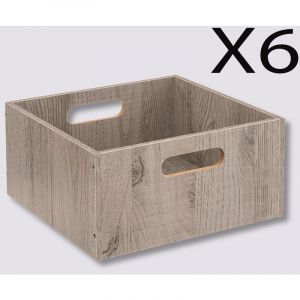 Lot de 6 boites de rangement, paniers de rangement en bois coloris gris - Longueur 31 x Profondeur 31 x Hauteur 15 cm - PEGANE -
