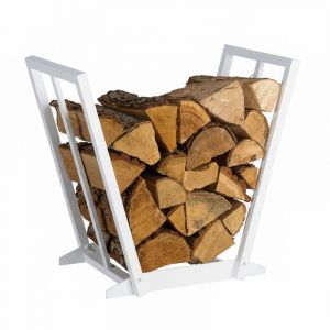 Relaxdays Support en m&eacute;tal, HWD : 55,5 x 62 x 35 cm, Rangement pour b&ucirc;ches, Bois empil&eacute;, Blanc, 100% Fer