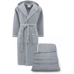 Peignoir en coton avec capuche pour homme et femme, nid d'abeille BEEApone, couleur gris clair, s&eacute;chage rapide, doux M