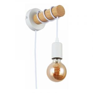 Image de Barcelona led Lampe murale en bois avec interrupteur et prise 'MILA' - Couleur :Blanc