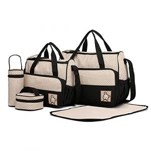 Image de Miss Lulu 5 pcs Bébé Ensemble de sacs à langer de multifonction Diaper Messenger hôpital Maternité Ensemble de sac en polyester avec motif imprimé pois