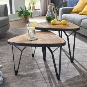 M&S Lot de 2 tables gigognes triangulaires en acacia et manguier