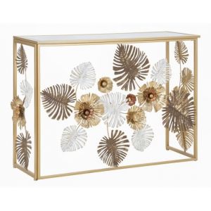 Console en métal doré avec fleurs et feuilles 113x40x80 cm