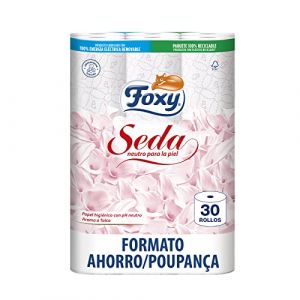 Foxy Soie | Papier toilette 30 rouleaux | 173 services par rouleau | Neutre pour la peau | Certification FSC | 100% Énergie électrique renouvelable | Paquet recyclable produit avec du plastique