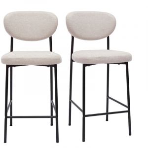 Miliboo Tabourets de bar fixes en tissu effet velours textur&eacute; beige H65 cm (lot de 2) BREKA