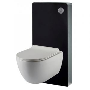 Image de Planetebain Pack WC suspendu mural en verre noir et cuvette carénée sans bride CERES