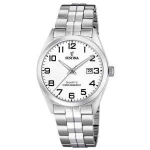 Festina Montre F20437-1 - CLASSIQUE Dateur Acier Argent&eacute; Cadran Blanc Homme