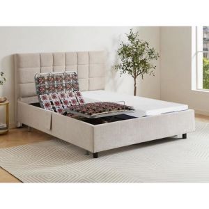 Lit électrique de relaxation déco tout plots + matelas mémoire de forme - 2 x 80 x 200 cm - Tissu - Beige - erega de dreamea