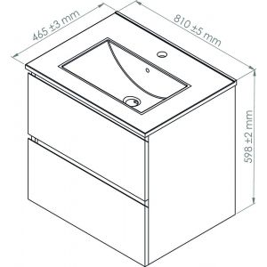 Meuble salle de bain à suspendre TRENDY - 80cm -2 tiroirs - Blanc mat- Plan noir