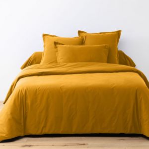 Parure de lit 2 places coton unie jaune safran 240x260 cm