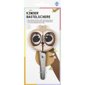 Folia 773 - Ciseaux de Bricolage pour Enfants Sloth, env. 16 cm, Ciseaux pour Enfants avec Motif de Paresseux et gaufrage de la règle, inoxydables avec Coins arrondis, pour droitiers