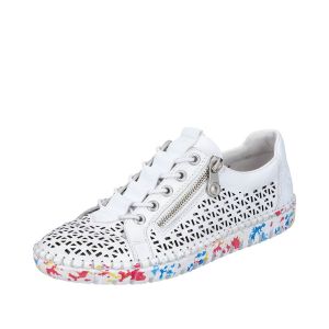 Rieker Sneakers FEMME en cuir blanches et à lacets élastiqués