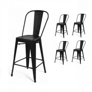 Kosmi Lot de 4 chaises de bar en m&eacute;tal noir mat avec dossier &ndash; hauteur 66 cm &ndash; design industriel et confort moderne