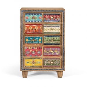 Buffet en bois de manguier et détails peints à la main