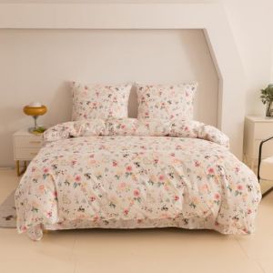 Parure de lit en coton 160x200 fleurs lapin