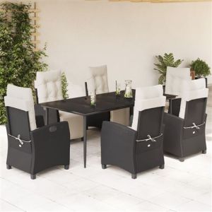 VidaXL Ensemble à manger de jardin coussins 7pcs Noir Résine tressée