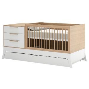 Lit bébé combiné blanc et bois 70x140 cm