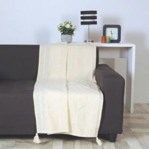 Atout Ciel Jeté de lit ou de canapé, 130x180cm, 70% Coton recyclé 30% Polyester, Ecru