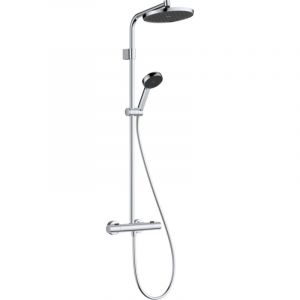 Hansgrohe Activera S 28083000 Syst&egrave;me de douche &agrave; &eacute;conomie d'eau (EcoSmart+) avec thermostat, douche &agrave; effet pluie (240 mm) avec robinet, douchette (2 types de jets), tuyau, barre de douche et pommeau