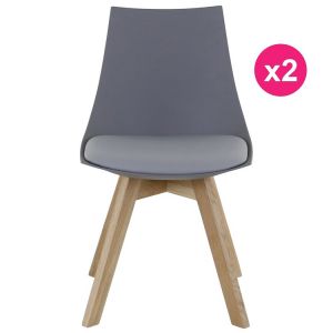 Image de Kosyform Lot De 2 Chaises Grises Et Piétement Chêne