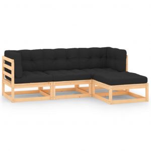 VidaXL Salon de jardin 4 pcs avec coussins Bois de pin solide.