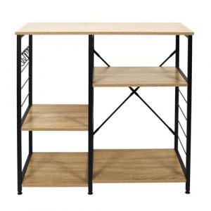 Altobuy stavi Meuble de Rangement M&eacute;tal Noir Plateaux Effet Bois Marron clair