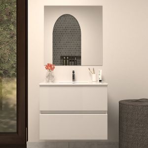 Meuble de salle de bain 60cm simple vasque - 2 tiroirs - blanc - IDA