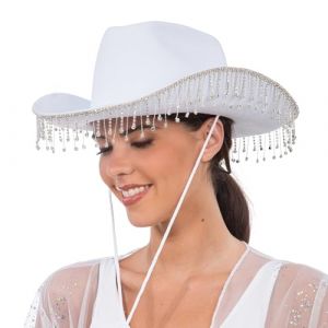 Ruedelafete Chapeau cowgirl avec pendentifs strass, Blanc