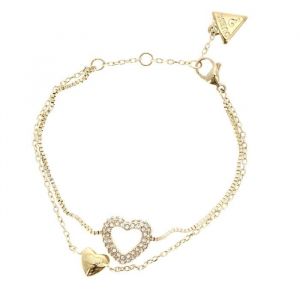 Guess Bracelet Dor&eacute; Pour Femme - Beloved Two Hearts Double Bracelet S Yellow Gold 307443