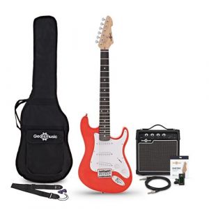 Kit Guitare &Eacute;lectrique LA 3/4 avec Ampli 10W, Accordeur, Cordes, M&eacute;diators, Housse et C&acirc;ble - Pack complet Rouge